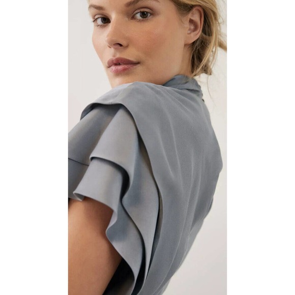 ANTHROPOLOGIE Women’s Madeline MIDI Dress Ruched Cap Sleeve Mock Neck Sz 14 - Picture 3 of 16